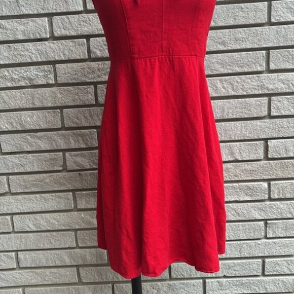 Old Navy Red Linen Blend Camo Dress Tie Front Sz S - Picture 3 of 9